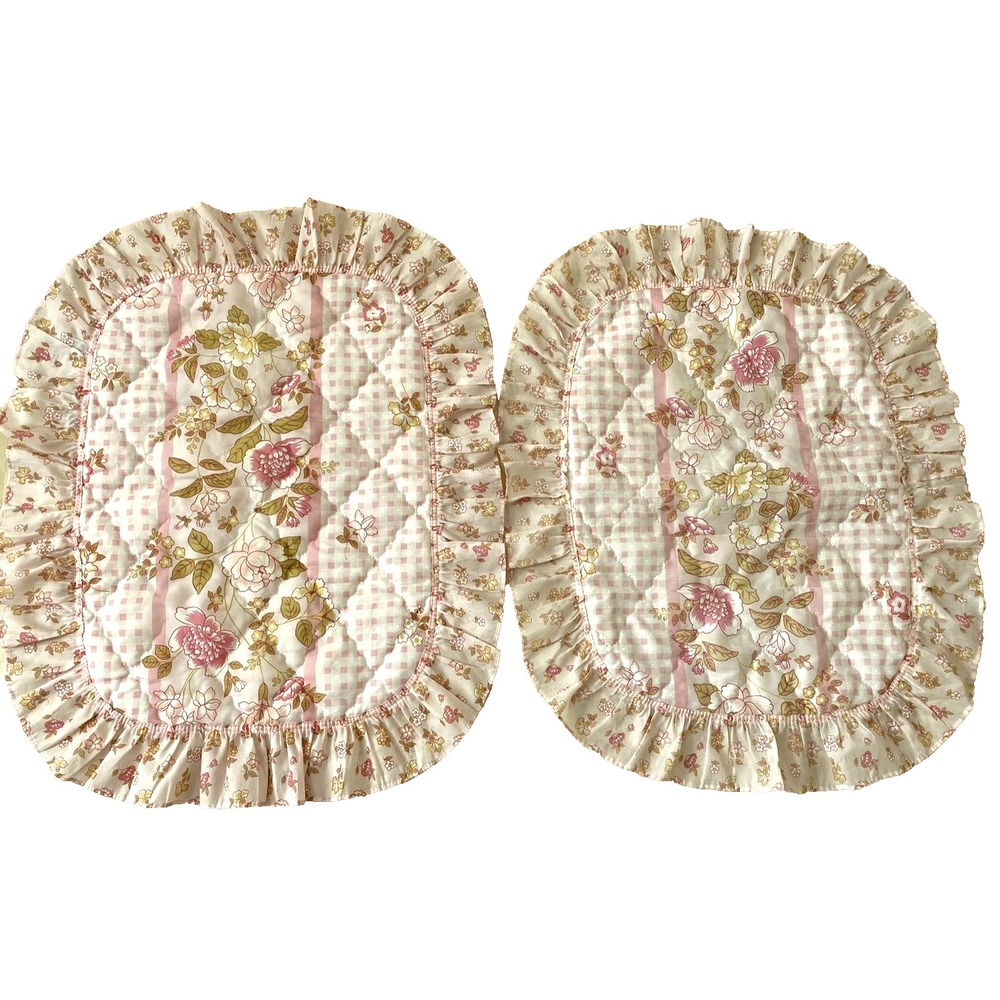 2 Vtg Penney's Pillow Shams Perfect Puff Pink Ruffle Quilted Silver Label (flaw)